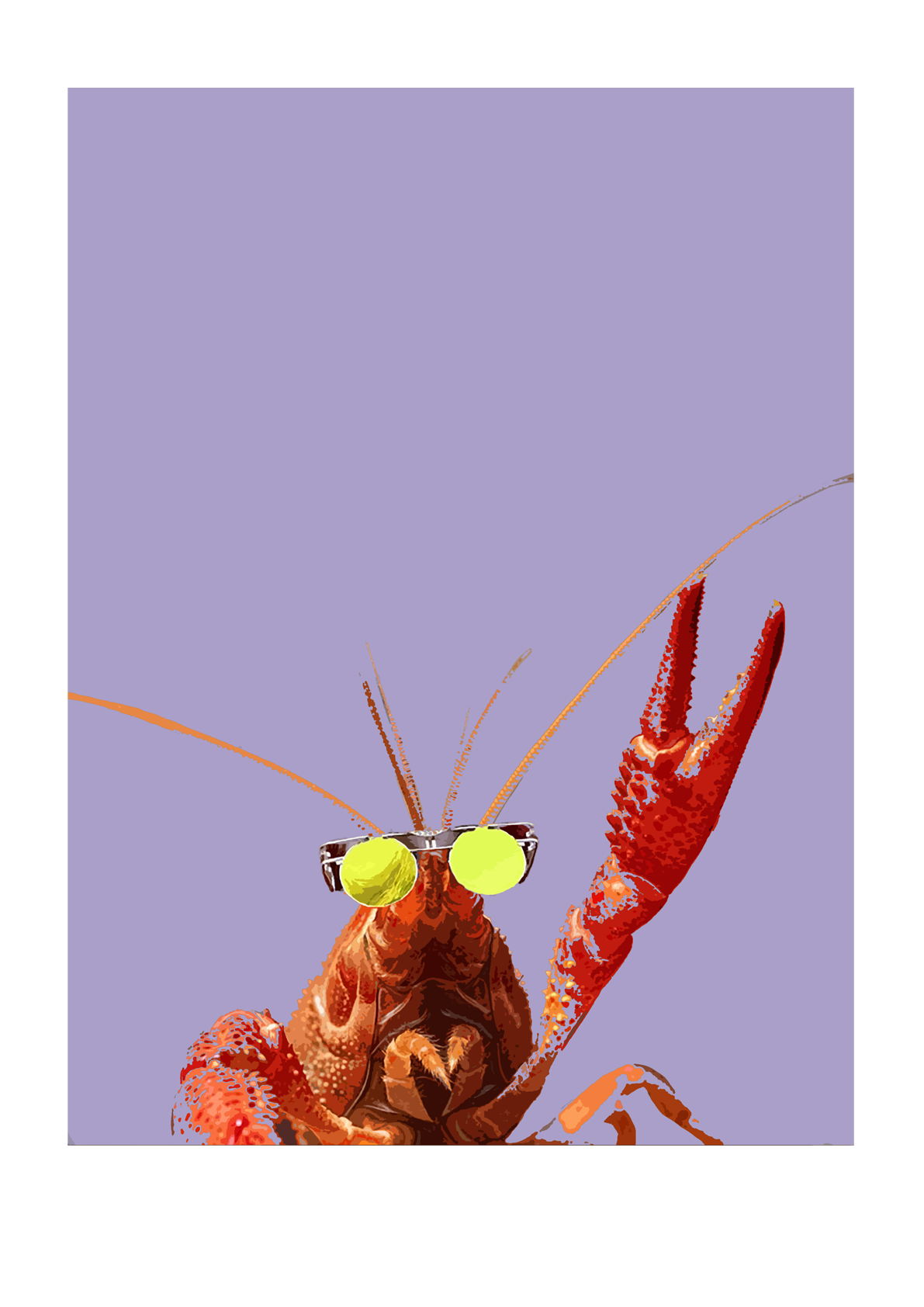 Lobster wearing sunglasses with a purple background