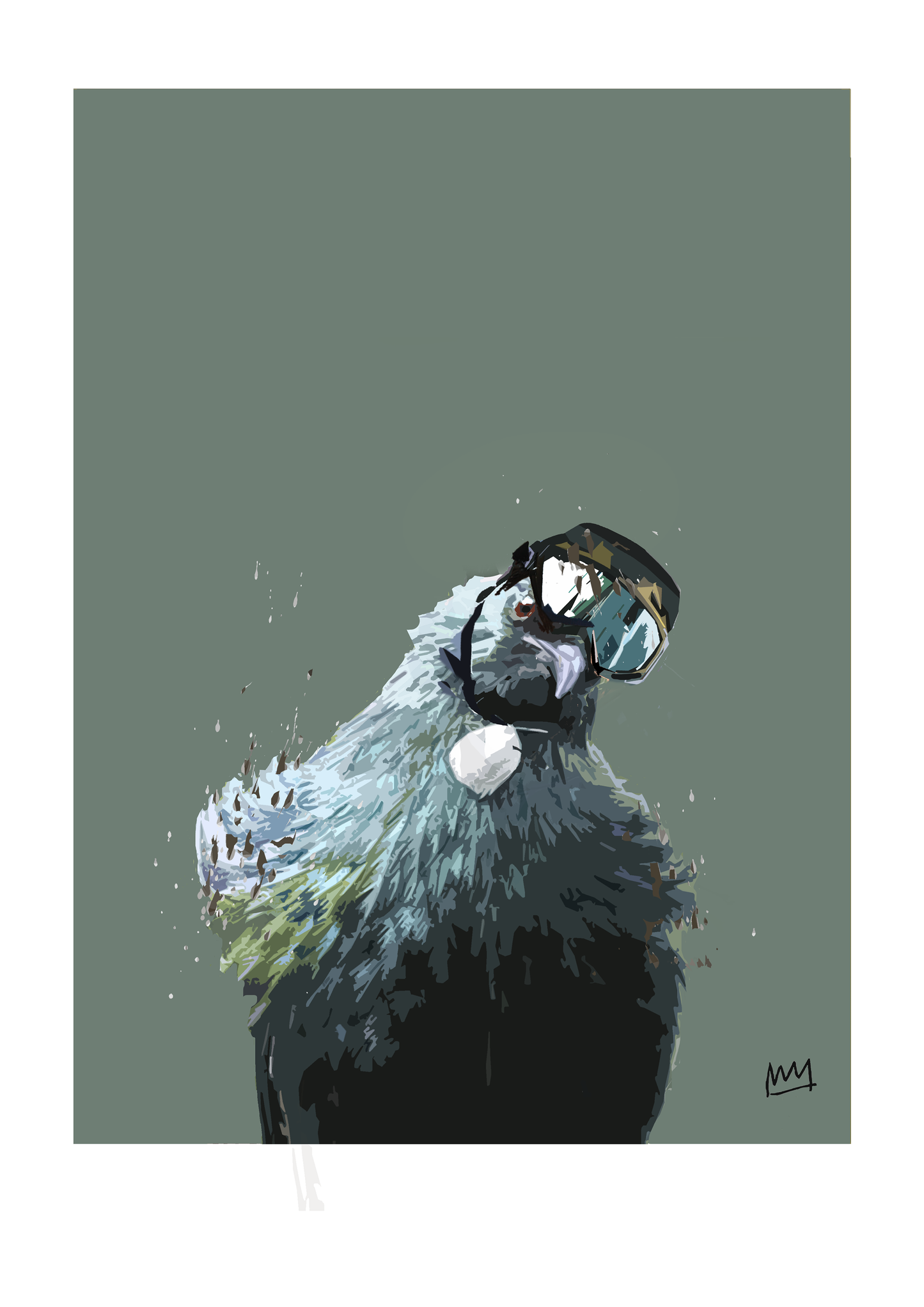 Illustration of a parrot with sunglasses on a green background