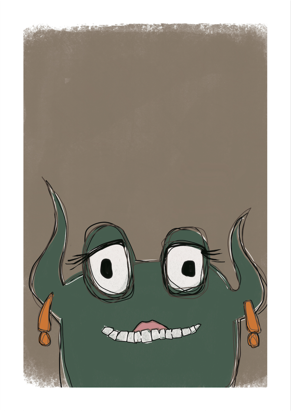 Monster w Orange Earings