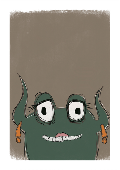 Monster w Orange Earings