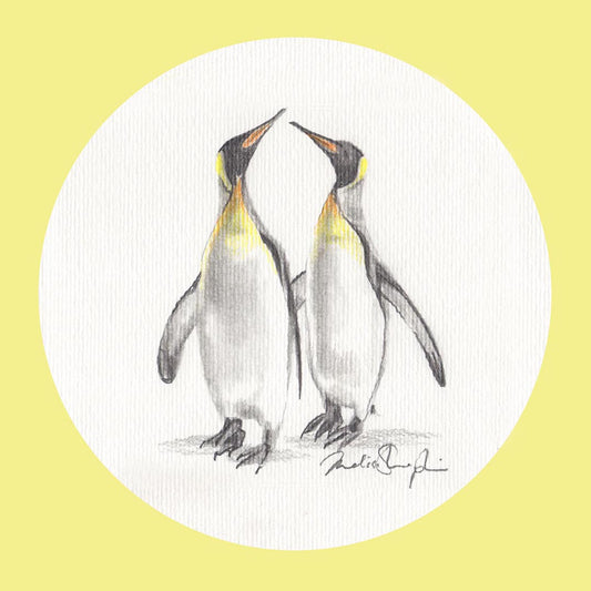 Illustration of two penguins on a yellow background