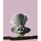 Artistic illustration of a bird with a fan-like tail on a pink background